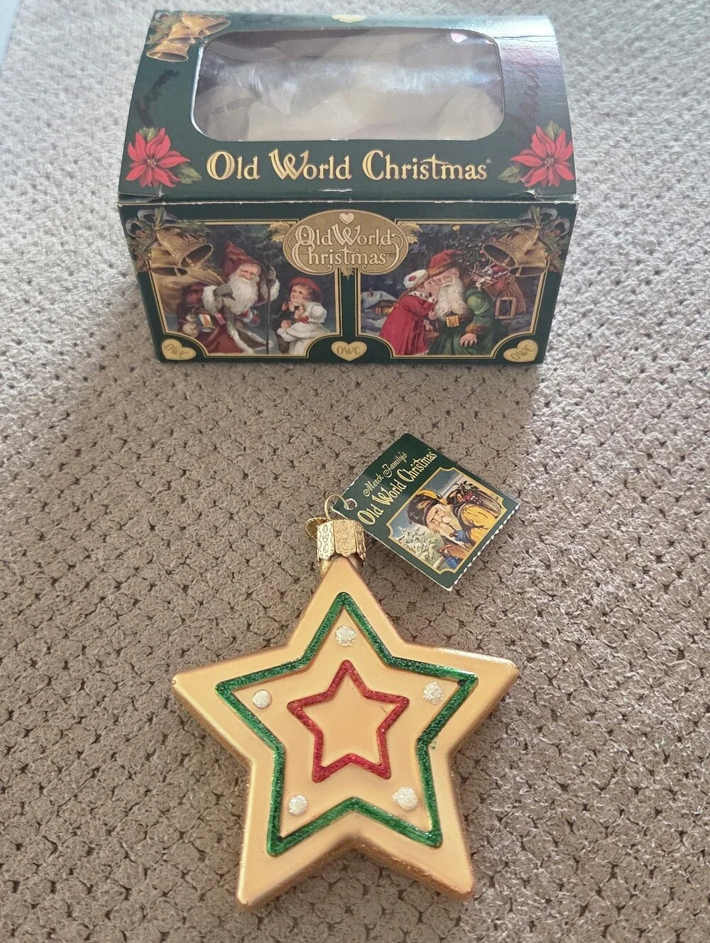 Old World Christmas Sugar Cookie Sweet Star glass ornament features a hand-paint